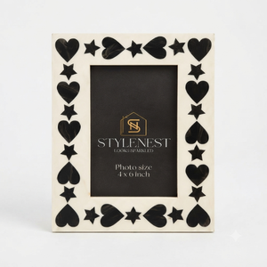Handmade Black and <b>White</b> Bone Inlay Photo <b>Frame</b> 4x6 Heart and Star Design Wooden Tabletop <b>Picture</b> <b>Frame</b> From REHMAN CRFAT - Product Image 3