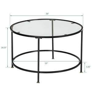 Tavolino da Caffè Rotondo in Ferro Battuto Nero con Piano in Vetro Temperato Spesso 5mm a 2 Livelli - Product Image 2