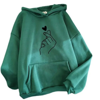 Sweat à capuche polaire d'automne couleur unie avec motif cœur, sweat-shirt tendance à manches longues, avec cordon de serrage et poches, coupe ample