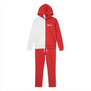 Conjunto Deportivo de Felpa con Capucha para Mujer Hawk Rye, Diseño Color Block Rojo y Blanco, Largo, Informal, de 2 Piezas y Manga Larga - Product Image 6
