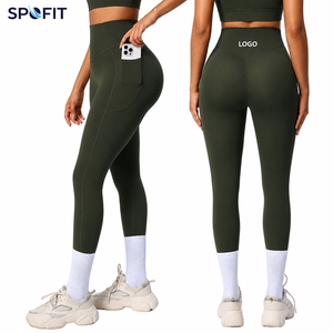 Leggings Deportivos de Cintura Alta con Logotipo Personalizado, de Secado Rápido, con Bolsillos Laterales, Elásticos en 4 Direcciones, de Spandex/Nailon para Mujer - Product Image 1