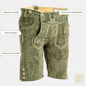 Custom Men's Lederhosen Bavarian Embroidered Real <b>Leather</b> Eco-Friendly Plus Size High Street <b>Shorts</b> Supplier Bulk OEM ODM - Product Image 5