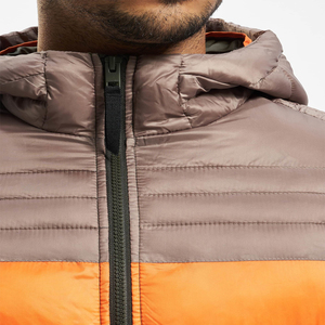Men's Hooded Puffer <b>Jacket</b> Color Blocking Windproof Polyester Winter Casual <b>Slim</b> <b>Fit</b> Zipper Closure - Product Image 6