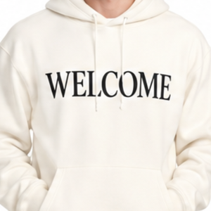 Sweat à capuche décontracté pour homme en tissu ivoire à forte demande avec inscription « Welcome » – Streetwear haut de gamme - Product Image 3