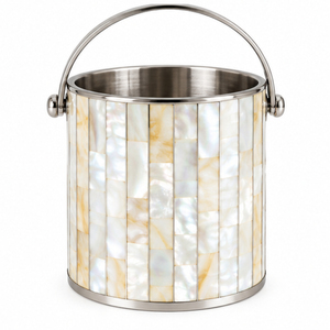 Seau à glace de luxe en acier inoxydable avec incrustation naturelle de nacre, double paroi, carré, pour refroidir les bouteilles de vin et de champagne - Product Image 2