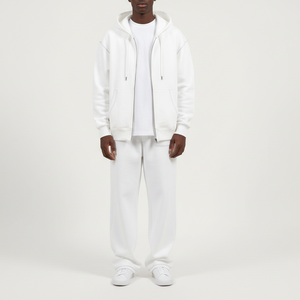 Offre Spéciale – Ensemble Survêtement Homme Personnalisé OEM Brodé et Imprimé, Coupe Ample, en Molleton 100% Coton de Haute Qualité, Blanc - Product Image 3