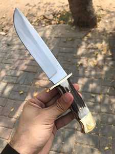 Cuchillo de caza Drop Point con hoja de acero de Damasco y mango de asta de ciervo, cuchillo de supervivencia para exteriores - Product Image 2