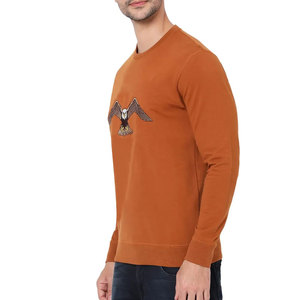 Sudadera de Cuello Redondo Color Naranja para Hombre con Diseño de Águila Bordado, Corte Regular, Informal, de Punto, de Algodón, para Otoño - Product Image 4