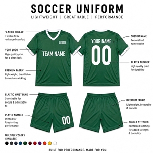 เสื้อฟุตบอลคอวีสีเขียวแขนสั้นพิมพ์ลายชื่อทีมด้วยความร้อนชุดกีฬา - Product Image 6