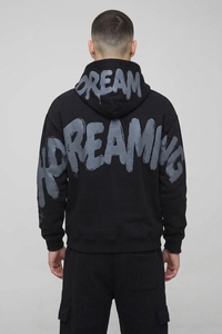 Sweat à capuche pour homme 100% coton French Terry respirant imprimé effet gouttelettes streetwear avec poche coupe classique longue hiver 220g - Product Image 3