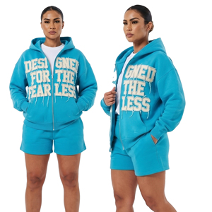 Conjunto de Sudadera con Capucha y Pantalones Cortos para Hombre, Estilo Urbano, Hombros Caídos, Invierno, Algodón Pesado, Poliéster, Forro Polar de 500 g/m², Dos Piezas - Product Image 6
