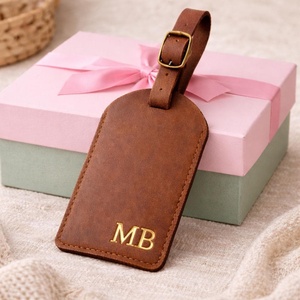 Genuine Leather Luggage <b>Tags</b> Personalized Travel Bag <b>Tags</b> Privacy Flap <b>Suitcase</b> Labels Custom Logo Bulk LMP-0268 - Product Image 2