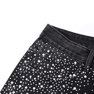 Jean en denim clouté de strass, coupe droite ample, style streetwear, vente en gros, OEM, jean entièrement clouté tendance - Product Image 5