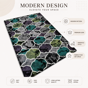 Tapis artisanal moderne en laine à poils épais, géométrique, antibactérien et rembourré pour salon, chambre, hôtel, maison - Product Image 6