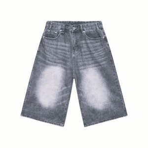 Shorts en jean pour homme, taille haute, coupe droite, délavage foncé, en coton, décontracté, respirant, pour l'été, personnalisable - Product Image 4