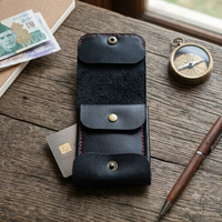 Dompet Kartu Pria Kulit Asli Mewah – Dompet Tipis Kulit Berkualitas Tinggi Jahitan Tangan dengan Penutup Kancing