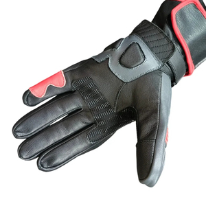 Guantes de Motocicleta para Hombre, de Cuero, Completos, con Cierre de Velcro, en Negro y Rojo - Product Image 6