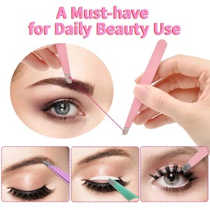 Juego de 5 Pinzas para Cejas de Acero Inoxidable, Tijeras, Cepillo Antiestático, Estuche Rosa Moderno, Herramientas Multicolores para un Aseo Preciso - Product Image 5