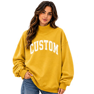 เสื้อสเวตเชิ้ตผ้าฝ้ายฟลีซสีเหลืองล้วน คอเต่าทรงโอเวอร์ไซส์ แขนยาว สไตล์ลำลองสำหรับผู้หญิง รุ่นใหม่ล่าสุด  รับสั่งตัดไซส์ได้ - Product Image 1