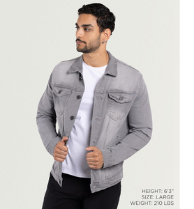 Men's Gray <b>Denim</b> <b>Jacket</b> Regular Fit Button Fly Solid Color Casual Autumn Cotton Washable Pockets Topstitch Stonewashed - Product Image 5