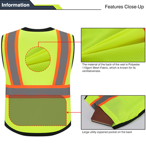 Chaleco de seguridad de alta visibilidad con cinta reflectante para seguridad en la obra, tela de malla transpirable para gestión de trabajos al aire libre - Product Image 4