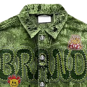 Chaqueta Vaquera Personalizada con Cierre, Estilo Vintage, Lavada al Ácido, 100% Algodón, Transpirable, Resistente al Viento, con Bordados y Parches para Hombre - Product Image 4