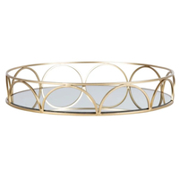 Plateau décoratif miroir en métal de style marocain de luxe, doré, pour la décoration intérieure, présentoir à bijoux, bagues, boissons et aliments pour salon - Vente en gros