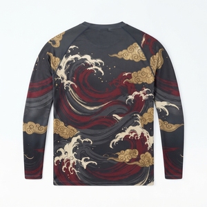 Camiseta de Compresión de Manga Larga para Hombre, Diseño de Nubes Onduladas con Impresión por Transferencia de Calor, Secado Rápido, UPF50+, Spandex, Poliéster - Product Image 3