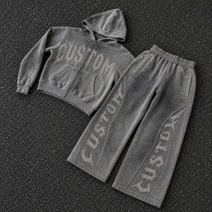 Custom Logo Heavyweight <b>Acid</b> <b>Wash</b> Zip Up Hoodie & Sweatpants Tracksuit Vintage Mineral <b>Wash</b> Streetwear Y2k Oversized Tracksuits - Product Image 6