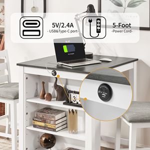 ชุดโต๊ะรับประทานอาหารทันสมัยขนาด 30 นิ้ว สำหรับ 2 ที่นั่ง พร้อมแท่นชาร์จและช่องเก็บของปรับได้ 3 ชั้น ประหยัดพื้นที่ ชุดครัวหุ้มเบาะ - Product Image 5