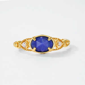 แหวนพลอยสไตล์ญี่ปุ่นสำหรับผู้หญิงสุดหรู ประดับด้วยลาพิส ลาซูลีธรรมชาติและฝังแบบหนามเตย - Product Image 2