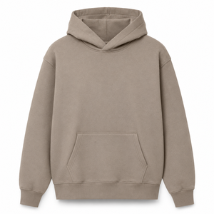 Sweat à capuche homme en molleton de coton épais, coupe droite, couleur taupe, sans cordon de serrage, épaules tombantes, poche, séchage rapide, vente en gros - Product Image 1