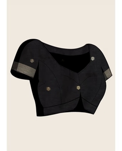 Sari de algodón Muga negro metálico KV con blusa sin coser - Product Image 2