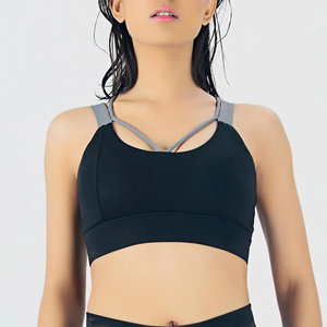 สปอร์ตบราสีดำพร้อมสายไขว้สีเทาสำหรับผู้หญิง - Product Image 1