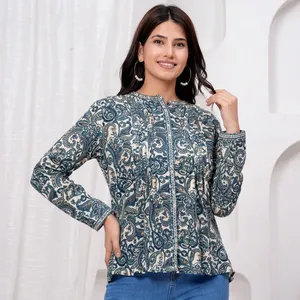 Women Floral Printed <b>Long</b> Sleeve Shirt Mandarin Collar Button Front Elegant Casual <b>Top</b> Relaxed Fit Lightweight Everyday Wear - Product Image 2