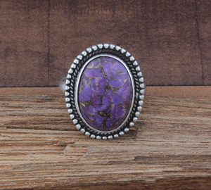 Bague de fiançailles et de mariage classique unisexe en argent sterling Shree Jaipur, sertie d'une pierre précieuse en cuivre violet vintage - Product Image 3