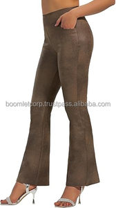 Pantalones de cuero de vaca genuina de América occidental a la moda para mujer, pantalones de cuero de motorista con cordones negros, pantalones de cuero para mujer. - Product Image 4