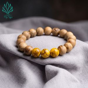 Bracelet en bois d'agar naturel vietnamien ODM pour usage quotidien, apaisant, avec corail fossile jaune AL-SV-0031-10 Unisexe 19cm - Product Image 1