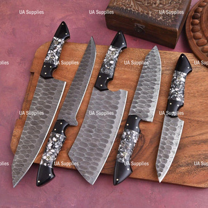 Factory Direct ODM Customizable Handmade Damascus Steel 5 Pcs Multi Use Indoor Outdoor Cooking <b>Knives</b> <b>Set</b> with Free Leather Bag - Product Image 5