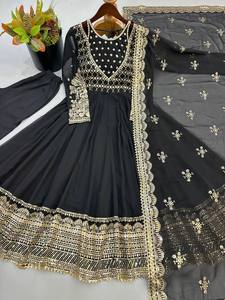 Traje Anarkali de Georgette de Primera Calidad, Preconfeccionado, con Estampado Digital, Corte Holgado, Secado Rápido, Sin Arrugas, para Fiestas de Diwali - Product Image 3