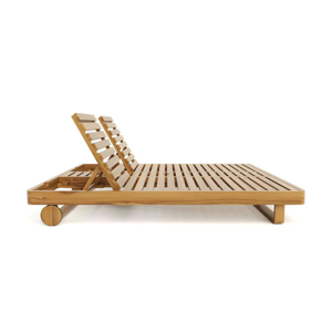Chaise longue double en teck pour patio, lit de jour extérieur, mobilier de piscine avec dossiers réglables - Product Image 3