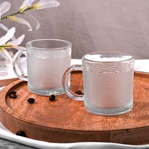 Transparent Textured Glass Tea <b>Cup</b> <b>Set</b> of 2 400ml Tumbler & Coffee Mugs with Infuser Reusable & Food Safe for Weddings & Hotels - Product Image 1