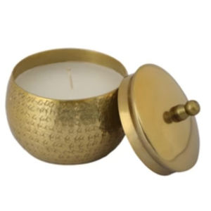 Pot à bougie en métal martelé doré avec couvercle, luxueux et fait main, pour décoration intérieure et cadeaux - Product Image 1