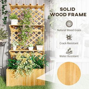 Cama de jardín elevada de madera natural, Estructura de trepiadizo, Estante colgante para plantas de techo, Orificios de drenaje, Revestimiento para cama de jardín, Vallas, Trepiadizos y Puertas - Product Image 4