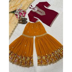 Elegant Party Wear Sharara Plazzo Set with Designer <b>Top</b> and Dupatta Latest Ethnic Outfit for Women Wedding and <b>Festive</b> Wear - Product Image 6