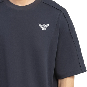 Camiseta de algodón oversize para hombre, azul marino, de corte holgado, manga corta, transpirable, estilo urbano, moda de verano, serigrafiada, color liso. - Product Image 4