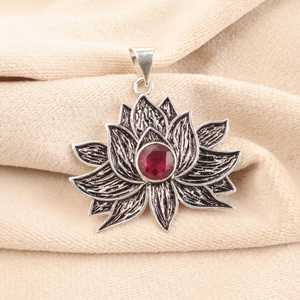 Vintage Natural Rubellite Lotus Charm <b>Pendant</b> 925 Sterling <b>Silver</b> Pink Gemstone Engagement Gift <b>for</b> <b>Men</b> & Women Certified - Product Image 5