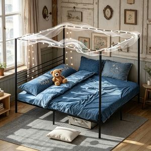 Letto a baldacchino singolo, matrimoniale, king size in metallo con contenitore, per uso domestico, in ferro - Product Image 6