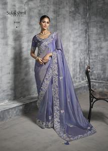 Sari de seda premium, hermoso y elegante, con blusa lujosa con bordados y encaje para adultos. - Product Image 6