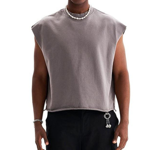 Débardeur Sport Baggy Personnalisé à Bords Bruts, T-shirt Sans Manches Oversize Streetwear, Chemises Courtes Boxy Sans Manches Unisexe - Product Image 6